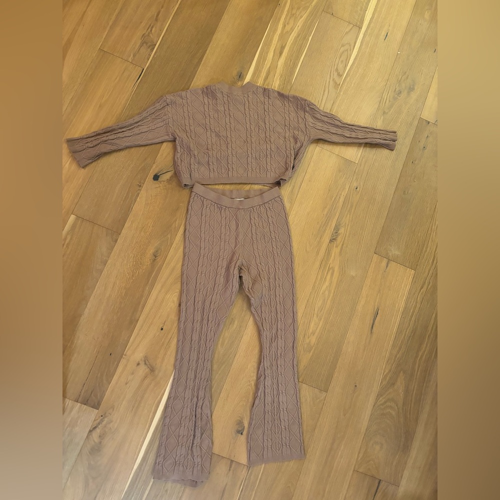 Pink Rose Taupe Cable Knit 2 Piece Set